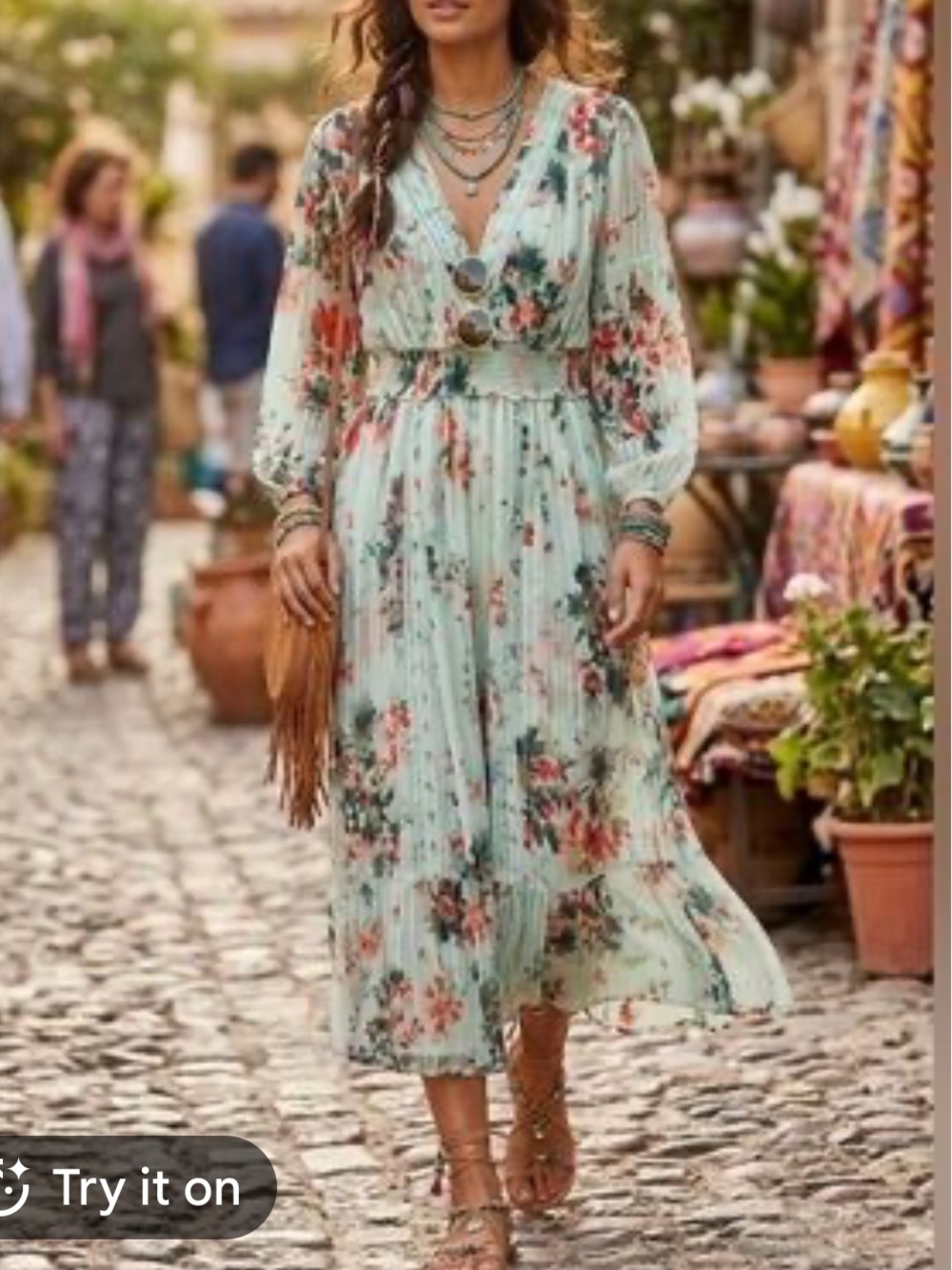 Sundance Floral Midi Dress aqua floaty boho